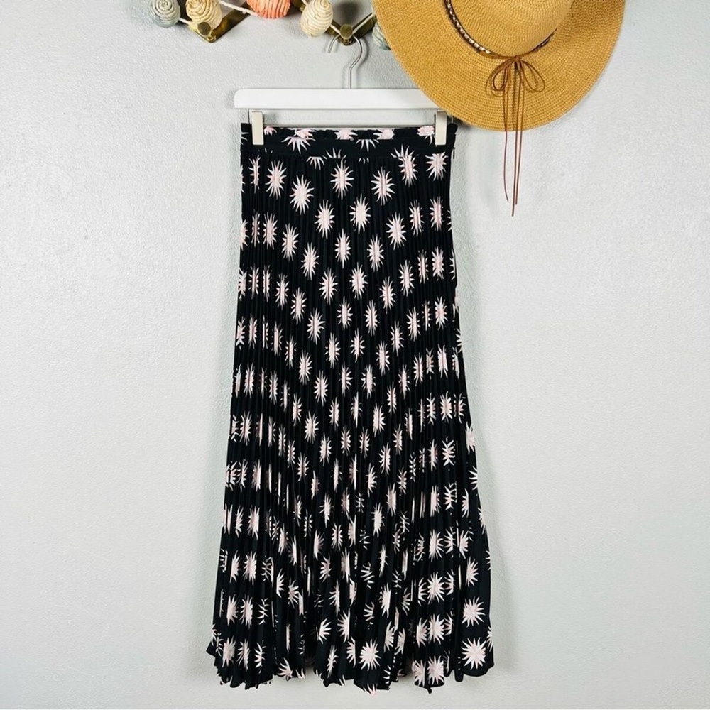 Anthropologie Satin Pleated Skirt Isobel Black/White/Pink
